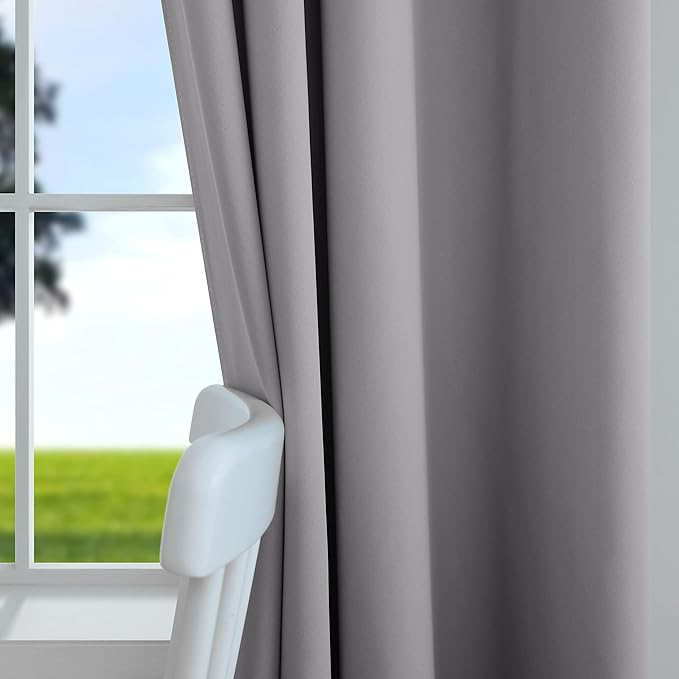 Mrs.Naturall 96 Inch Light Gray Curtains 2 Panel Set,Blackout Room Darkening Floor Length Curtains for Bedroom Living Room 96 Inches Long,Light Grey