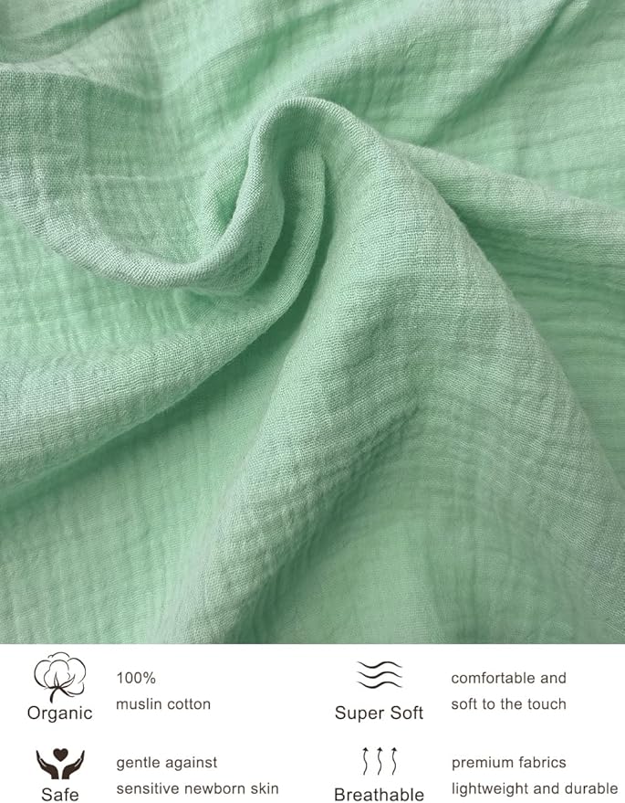Sage Green Muslin Crib Sheets 28" x 52", 100% Cotton Baby Crib Sheet Neutral, Fitted Crib Mattress Sheets for Boy, Girl (46C-07)