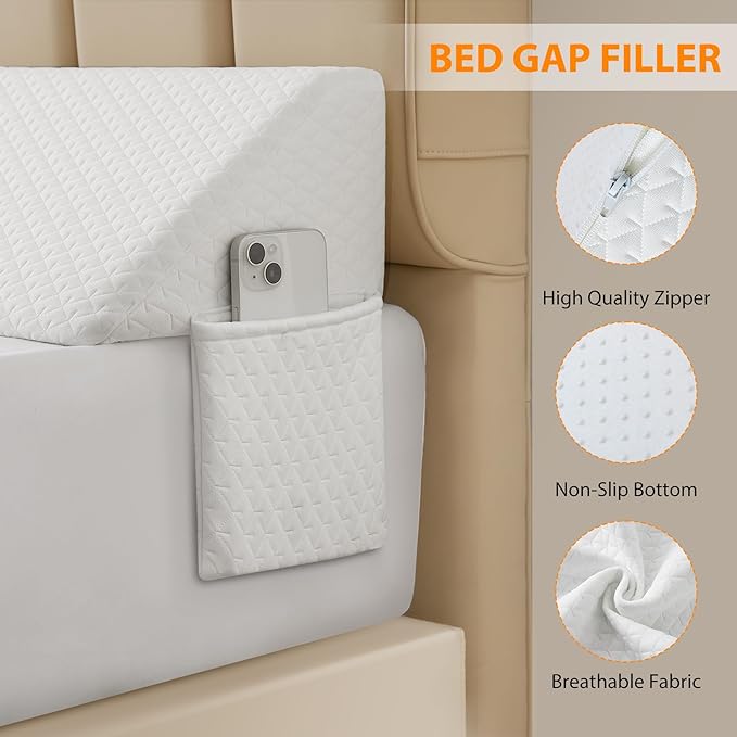 King Bed Wedge Pillow for Headboard, Bed Gap Filler, Mattress Gap Filler King, Fill The Gap (0-7") Between Headboard and Mattress (White, 76"x10"x6")