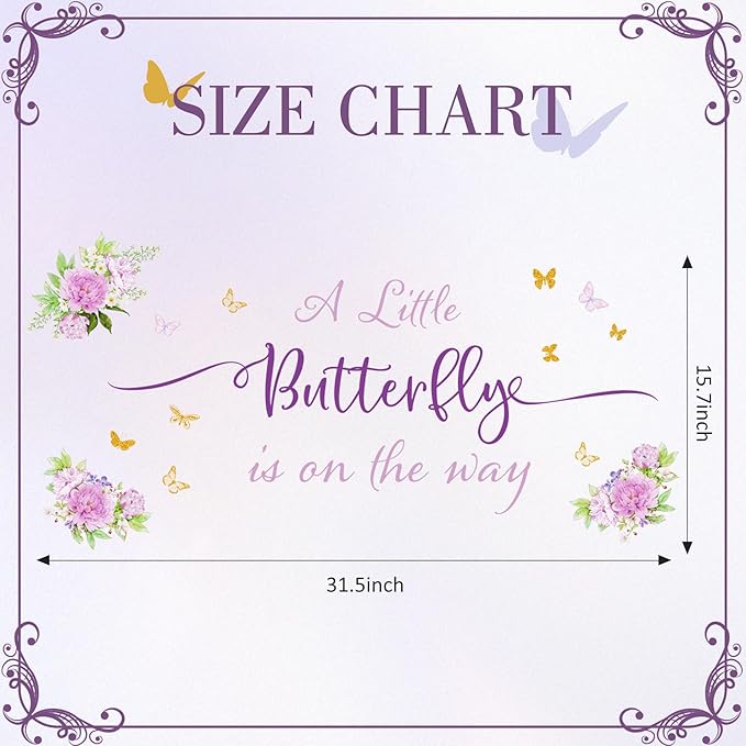 A Little Butterfly is on Her Way Baby Shower Decal - Butterfly Baby Shower Decorations, Colourful Butterfly Wall Decals Sign, Gender Reveal Girl or Boy Decal, Butterfly Baby Shower Backdrop