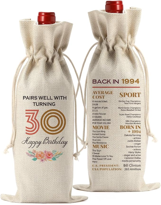 Funny 30th Birthday Gifts for Her Women Men Wine Bag, Happy Anniversary 30th birthday Party Decorations for Her Him Wine Bags, 30 Year Old Birthday Gifts for Women Men Wine Bottle Bag
