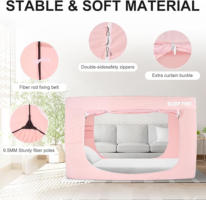 Bed Tent Queen Bed Canopy Dream Tents for Indoor Portable Blackout Tents Privacy Space Warm Breathable Sleeping Tents for Kids and Adult(Pink,Mattress Not Included) Reducing Light