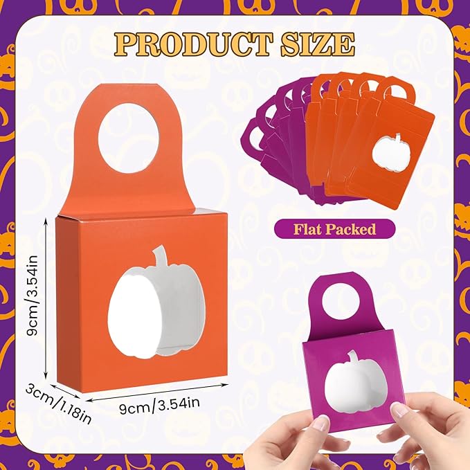 Megitzuu 30PCS Wine Bottle Box with Window, Kraft Paper Wine Boxes for Halloween Gifts Hanging Pumpkin Treat Box Mini Charcuterie Boxes Wine Bottles Gift Bags Goodies Candy Box Party Favor (Pumpkin)