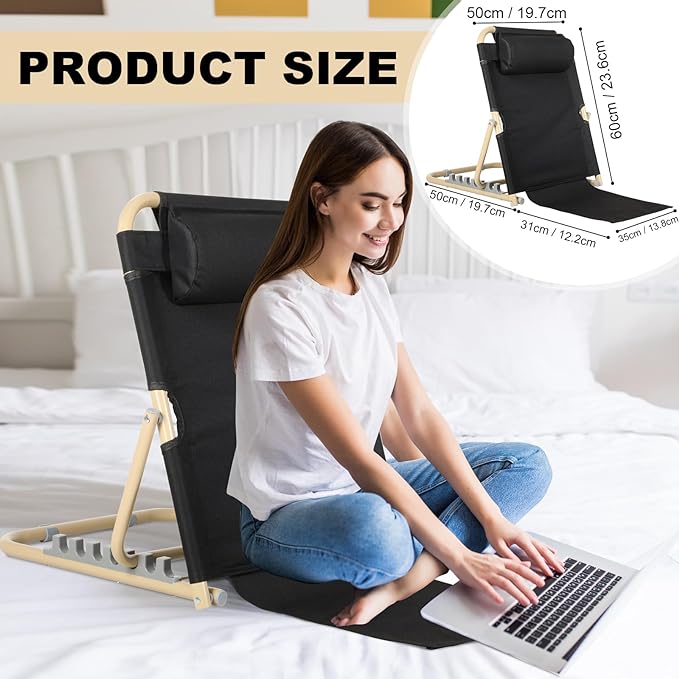 Lifting Bed Backrest Portable Folding Adjustable Sit up Back Rest Multifunction Chair for Bed Change Angle of Backrest for Elderly Patients Back Neck Lumbar Support (Black,23.6 Inch)