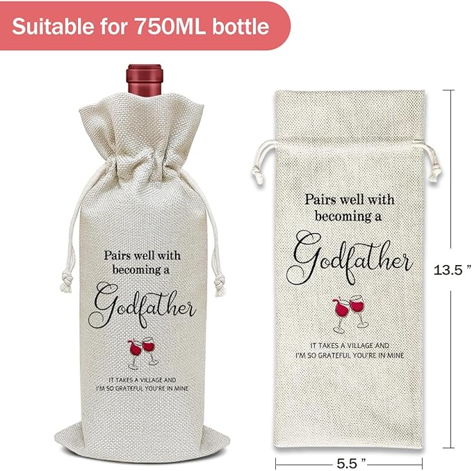 Godparent Proposal Gift Wine Bag, Birthday Gifts for Men Godfather Pastor, Party Favor Wine Champagne Gift Bag With Drawstring -11