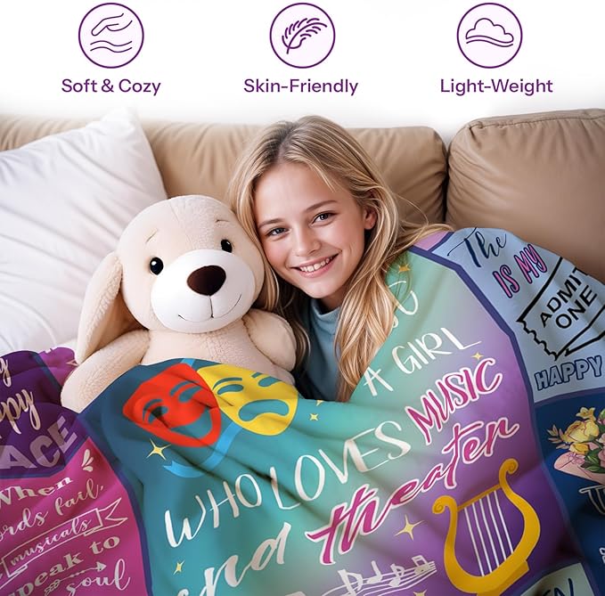 Theater Gifts, Gifts for Theater Lovers, Theater Gifts Blanket for Girls, Birthday Gifts for Broadway Theater Lovers, Musical Theater Gifts, 50" x 60" Throw Blanket