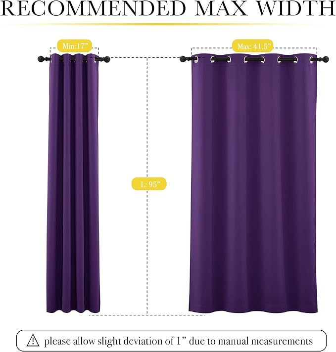 NICETOWN Purple Truly Blackout Drapes for Living Room, Heavy-Duty Full Light Shading Curtains with Same Color Liner Backing for Villa/Hall/Dorm Window（Royal Purple, 2 PCs, 52 inches W x 95 inches L
