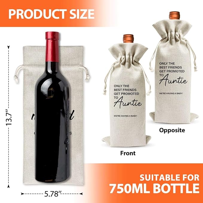 EUFJDKSL Pairs Well With Becoming Auntie Wine Gift Bag, Wine Bag for Pregnancy Announcement, New Aunt for Baby Announcement, Cotton Linen Wine Gift Bag With Drawstring
