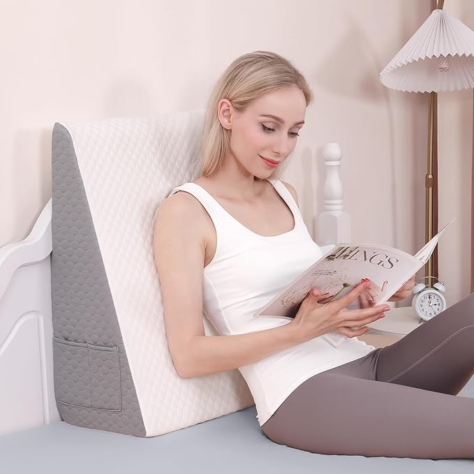 Forias Wedge Pillow for Sleeping,10" Bed Wedge Pillow for After Surgery,Acid Reflux,Snoring,Memory Foam Top Triangle Pillow Wedge with Breathable Removable Cover