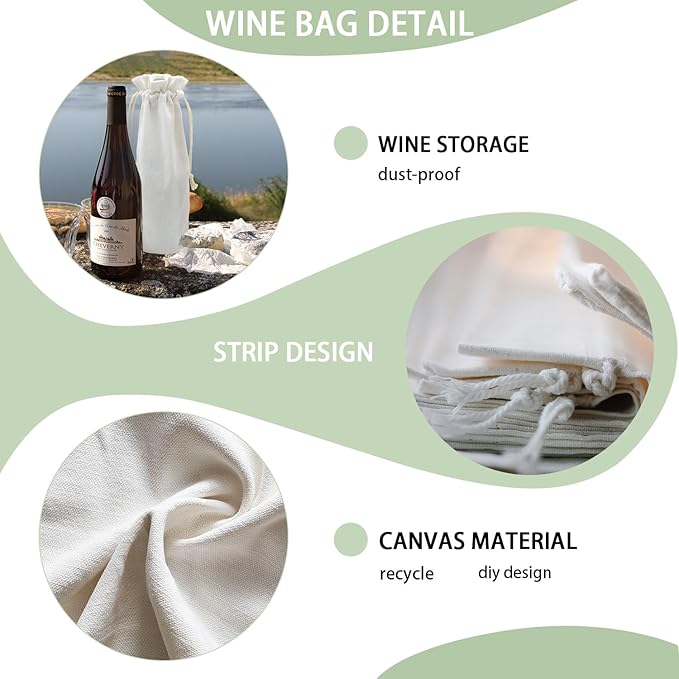 40 Pack Sublimation Wine Bottle Bags Bulk Blank Wine Bottle Gift Bags with Drawstrings Canvas Wine Bags for DIY Heat Transfer Vinyl Halloween Christmas Wedding