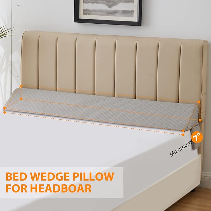 King Bed Wedge Pillow for Headboard, Bed Gap Filler, Mattress Gap Filler King, Fill The Gap (0-7") Between Headboard and Mattress (Grey, 76"x10"x6")