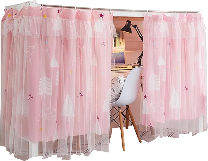 Hoce Bunk Bed Curtain Gauze Bunk Bed Curtains Drapes with Lace Privacy Dorm Bed Canopy for Bottom Twin