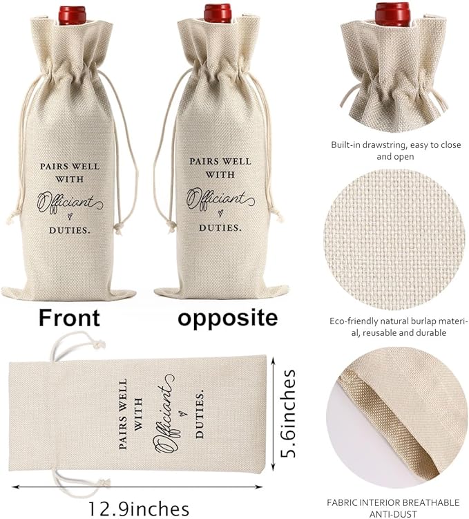 Officiant Gifts for Wedding Day Wine Bag, Officiant Wine Gifts Bag, Gift Ideas for Wedding Officiant Wine Bag, Wedding Officiant Wine Bag, Pairs Well With Officiant Duties Wine Bag