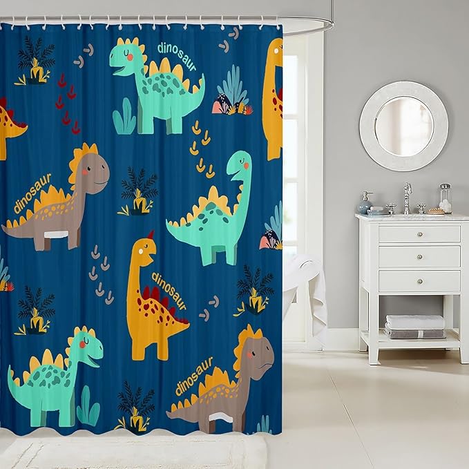 Feelyou Dinosaur Bathroom Shower Curtain Set Cute Dinosaur Bath Curtain Cartoon Dinosaur Shower Curtain Kids Toddler Boys Girls Kids Dinosaur Kids Bathroom Accessories 72"x84"
