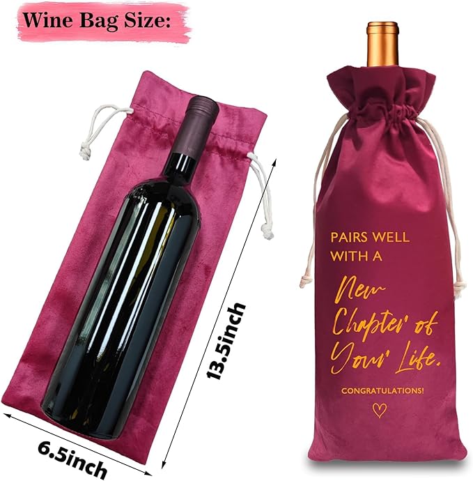 TBITON New Job Gifts Wine Bag, Going Away Gifts for Friends, New Beginnings Gifts for Women, New House, Engagement, Retirement Gift, Pairs Well With a New Chapter of Your Life (New Chapter-Red)