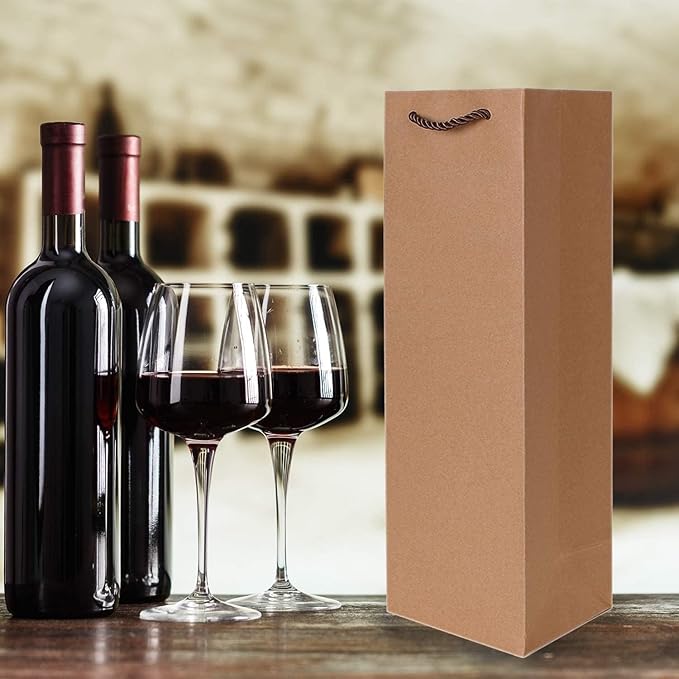 DQZSY 20 Pack Brown Wine Gift Bag, Wine Tote Bags Bulk Kraft Paper Bag with Handles for Party, Shopping,Christmas, Retail Merchandise