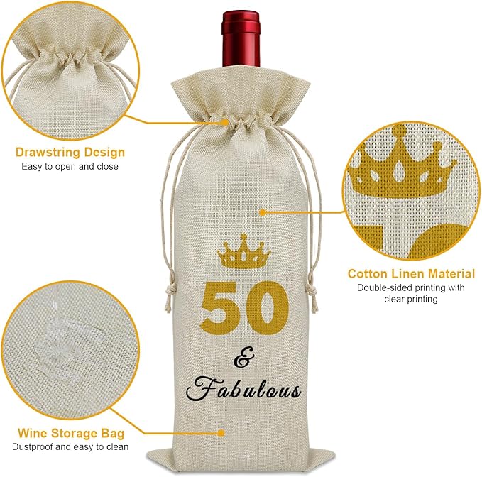 Sazuwu 50 Years Old Birthday Gifts for Women Men Wine Bag Happy 50th Birthday Gifts for Mom Dad Wine Accessories Gifts for Wine Lovers Gifts for Someone Turning Sixty 1974 Birthday Gifts