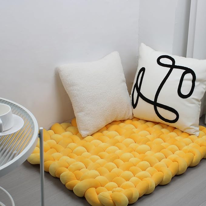 XHJRI Thickened Braided Knot Seat Mat, Knotted Floor Decorative Cushion, Handmade Baby Infant Playing Pad Nursery Rug (27.5 * 31.5 Inch,Orange)