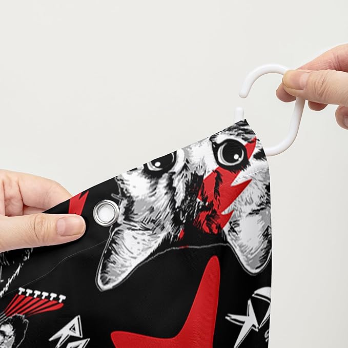 AILONEN Kitten and Puppy Shower Curtain,Rock Kitten Puppy Bath Curtains for Kids Boys Girls,Animal Polyester Waterproof with 12 Plastic Hooks 72" W*96" H