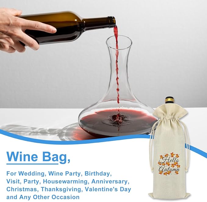 Fall Theme Gift Autumn Decorations Wine Bag Autumn Lover Gift Thanksgiving Themed Gifts for Women Men Christmas Wedding Birthday Gift Autumn Holiday Party Supplies Reusable Wine Bottle Cover