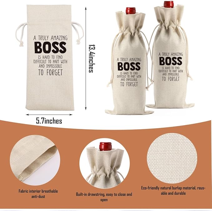 XFW Boss Gifts Wine Bag Boss Day Gifts for Her Him Boss Lady Gifts for Women Men Boss Appreciation Gifts Going Away Gifts for Boss Best Boss Gifts
