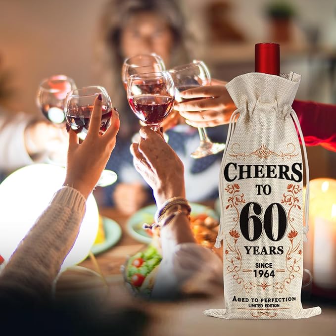 SpringWhisper 60th Birthday Gifts for Women Men Back in 1964 Birthday Gift 60 Years Old Gift Birthday Decoration Wine Bag Gift for Her Him Wine Gift Bag 60th Turning 60