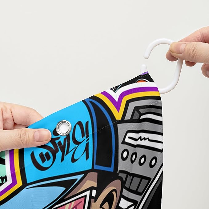 AILONEN Hip Hop Graffiti Shower Curtain for Bathroom,Colorful Graffiti Music Dancer Bathroom Curtain for Kids Boys Girls,Bath Curtain 72" W*72" H Polyester Waterproof Bathroom Curtain with 12 Hooks