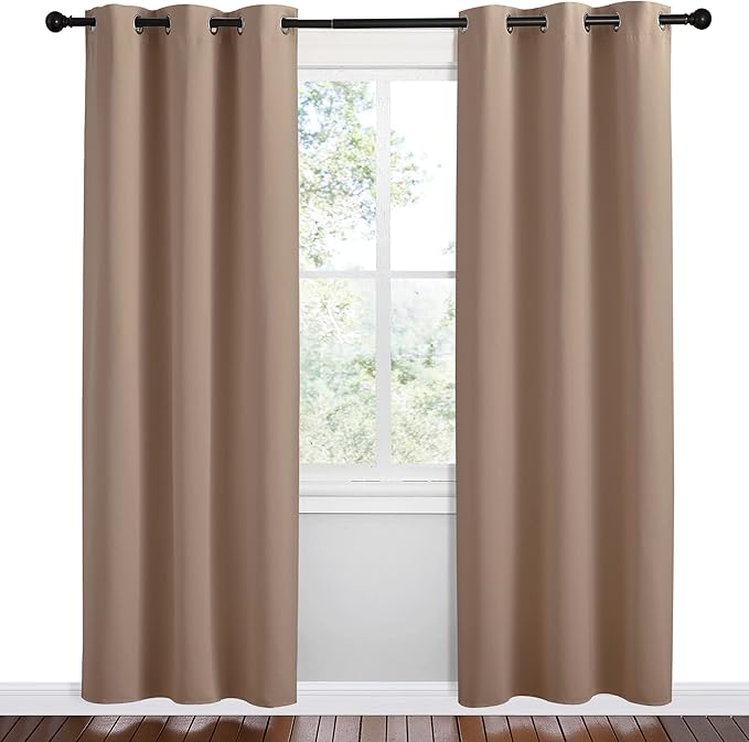 NICETOWN Short Window Curtains and Drapes, Set of 2, 42 by 78 Inch, Cappuccino, Thermal Insulated Solid Grommet Blackout Curtains/Drapes for Bedroom Samll Window