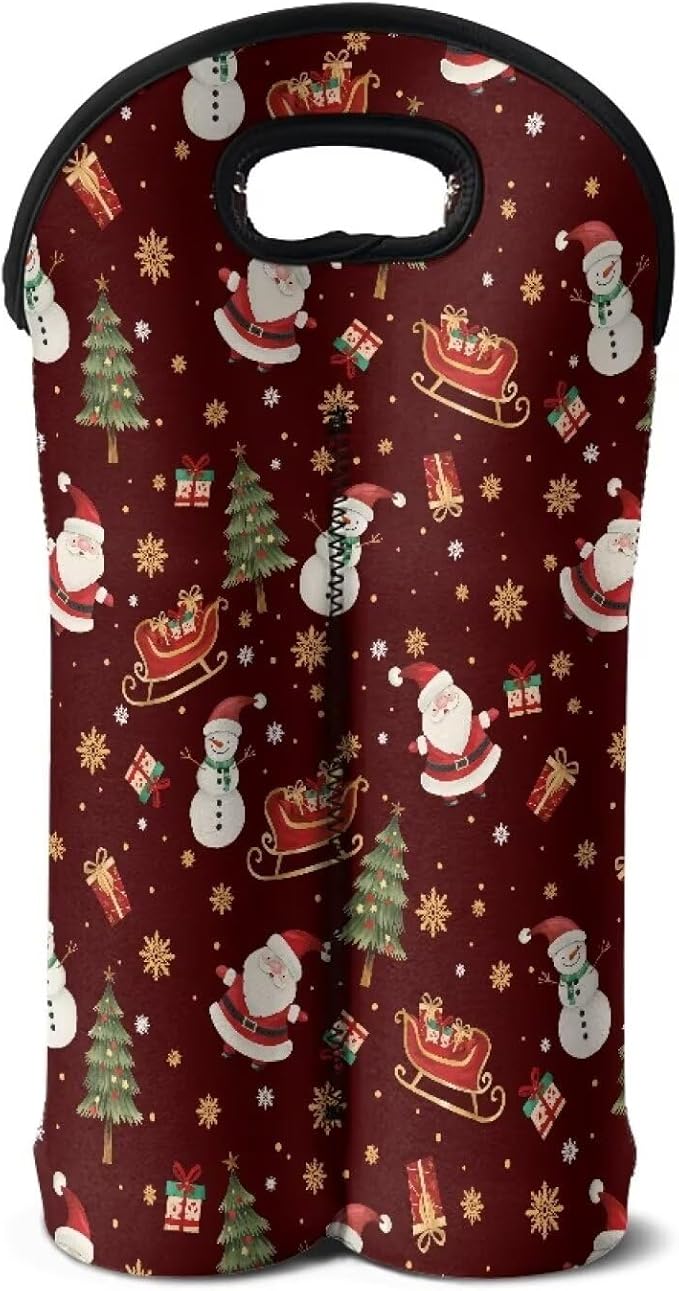 doginthehole Christmas Decorations Wine Tote Bag 2 Bottles Cute Santa Claus Wine Carrier Tote Bag for Travel Party Beach Wedding Reusable & Recyclable Champagne/Beer/Water Bottle Holders