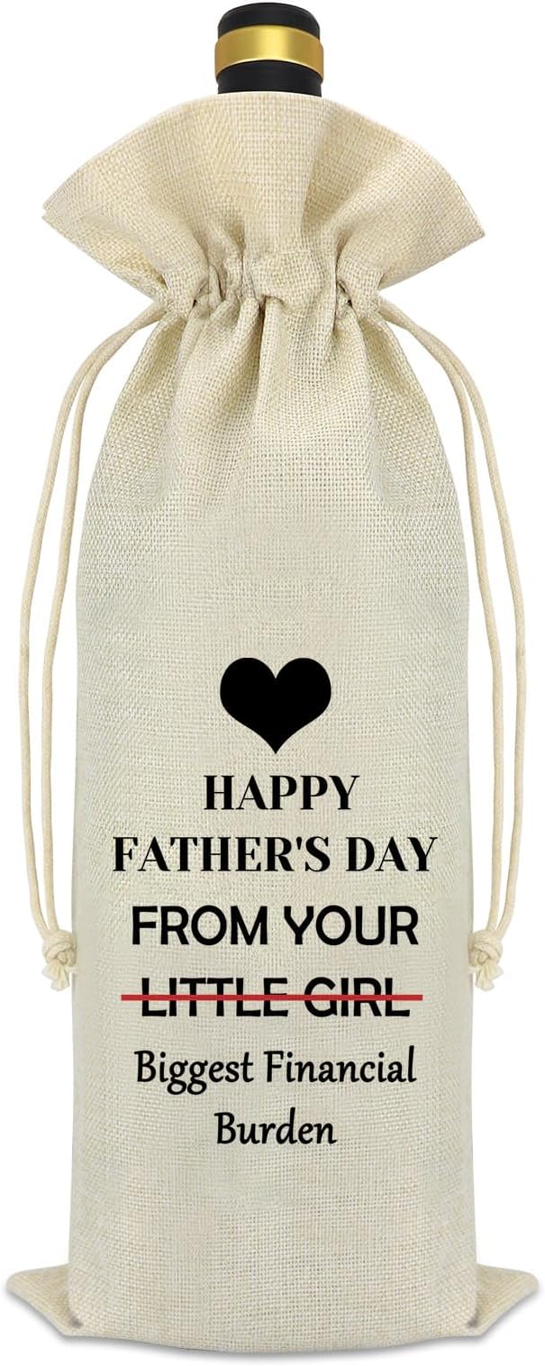 Gifts for Dad from Daughter Wine Bag Fathers Day Dad Gifts Funny Gifts for Dad Husband Christmas Birthday Gifts for Father Dad In Law Bonus Dad Step Dad Drawstring Burlap Wine Bottle Bag Cover