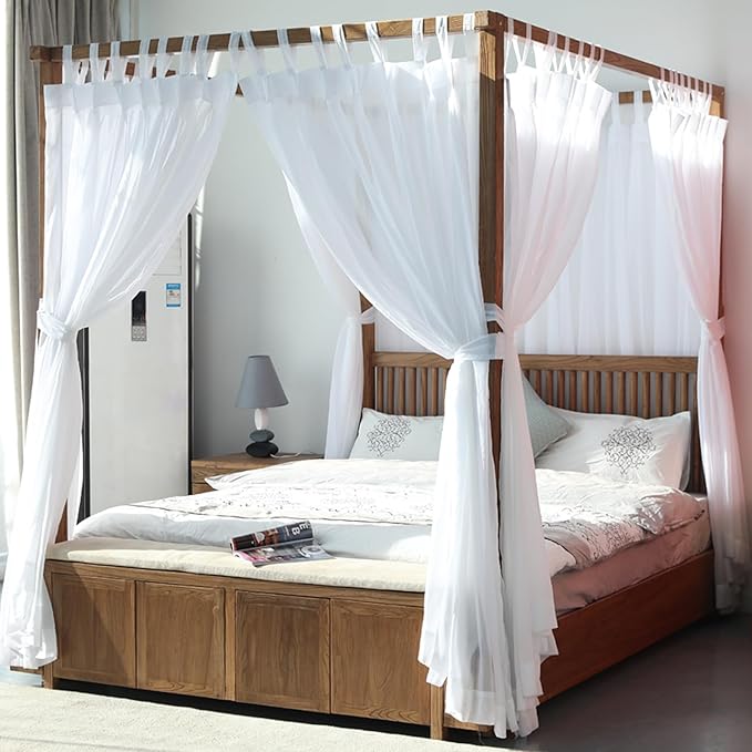 AIKASY Canopy Bed Board with Top and Self-Adhesive Velcro Strips, White Gauze Princess Bed Canopy Curtain Tent, Creating a Romantic Atmosphere in The Room（Full/Queen，White）