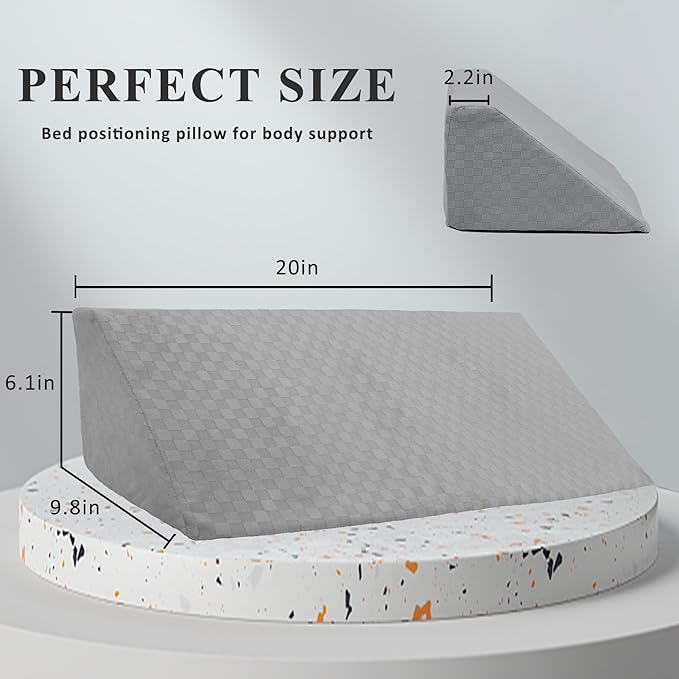 Bed Wedge Pillow for Side Sleeping Sponge Filled Body Positioning Triangle Pillow Suitable for Pregnancy and Surgery Prevent Bed Sore for Leg and Back Support with Pillow Case (Light Gray)