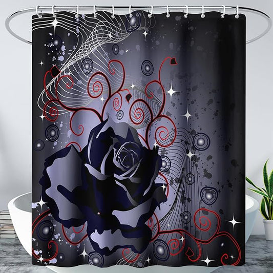 AILONEN Black Rose Shower Curtain for Women,Music Rose Bath Curtain for Bathroom Decor,Red and Black Art Polyester Waterproof for Girls with 12 Plastic Hooks,48" W*72" H Black