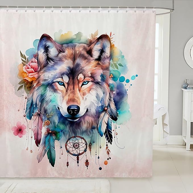 Feelyou Wolf Bath Curtain Wolves Howling Shower Curtain Kids Toddler Beautiful woles Bathroom Shower Curtain Set Animal Wolves Kids Bathroom Accessories 72"x78"