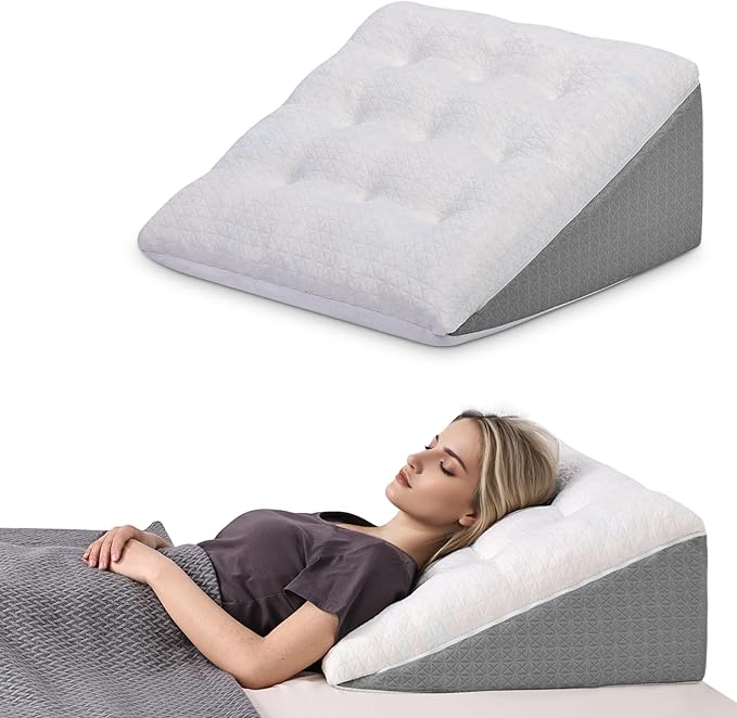 TANYOO Bed Wedge Pillow for Sleeping Patent Dual Layer Shredded Memory Foam Topper 11 Inch Triangle Pillow Great for Side Sleeper, Back Support, Acid Reflux, Anti Snoring Removable Breathable Cover