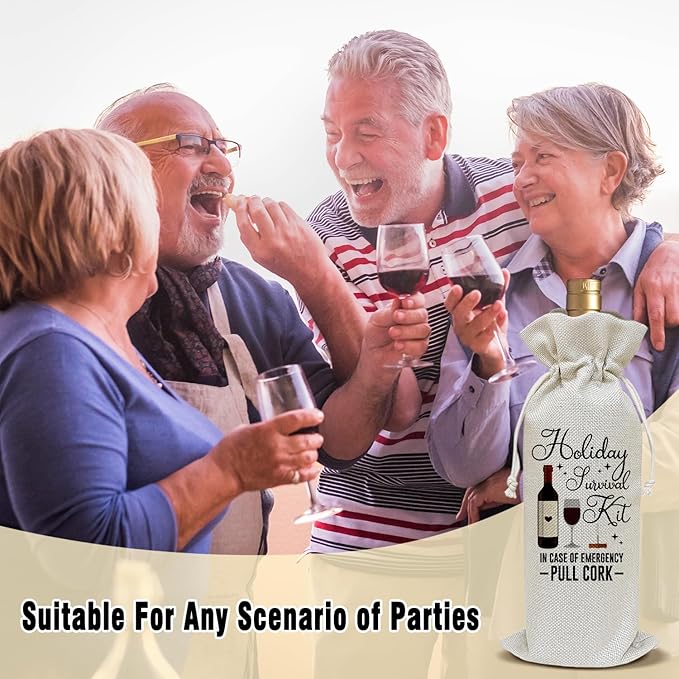 Wine Canvas Bag, Funny Wine Gift Bag, Birthday Gifts for Women Men Mom Coworker Friends Wife Wine Lover Gifts, Wine Bags for Wine Bottles, Wine Gifts With Drawstring Holiday Party Decoration -WB26