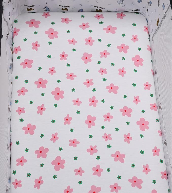 Bassinet Sheets Compatible with SNOO Smart Sleeper, Dream On Me Lacy Portable and Safety 1st Sleeper Bassinet, 2 Pack, 100% Jersey Knit Cotton 190GSM, Ultra Soft Breathable, Floral and Pink
