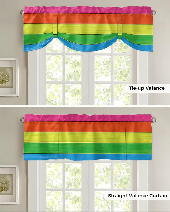 Farmhouse Blackout Tie Up Valance Curtains for Kitchen Windows,Rainbow Retro Rustic Barn Wood Texture Window Toppers Balloon Shades for Living Room/Bathroom/Bedroom,1 Panel,54" X 18" -1 Panel