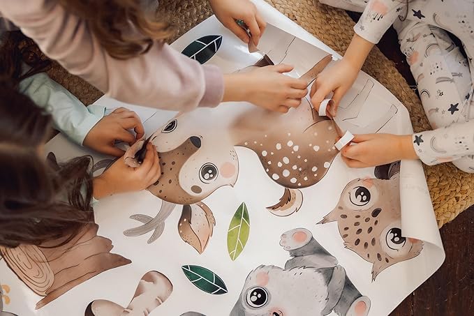 Large Animals Wall Decals for Kids by Lipastick – 177 pcs Woodland Animals Wall Stickers – Forest Animal Wall Decals for Kids Boys Baby Girls – Kids Wall Decals Bear Fox Deer Hare Raccoon Owl XXL Size