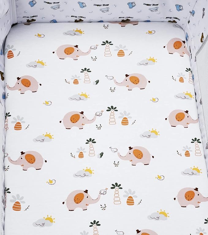 Bassinet Sheets Compatible with Chicco Lullago Anywhere & Baby Bjorn Cradle Bassinet, 2 Pack, 100% Jersey Knit Cotton 190GSM, Ultra Soft Breathable, Fox Deer and Elephant