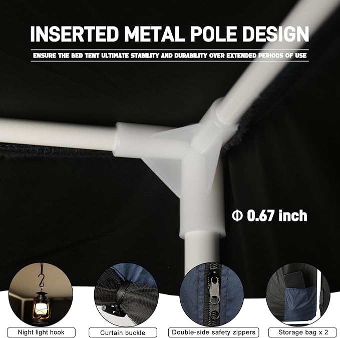 Bed Tent Bed Canopy Twin Size Tents for Adult and Kids - Portable Sleeping Bed Tents 80% Blackout with 4 Doors Breathable Private Space Tents(Mattress Not Included)