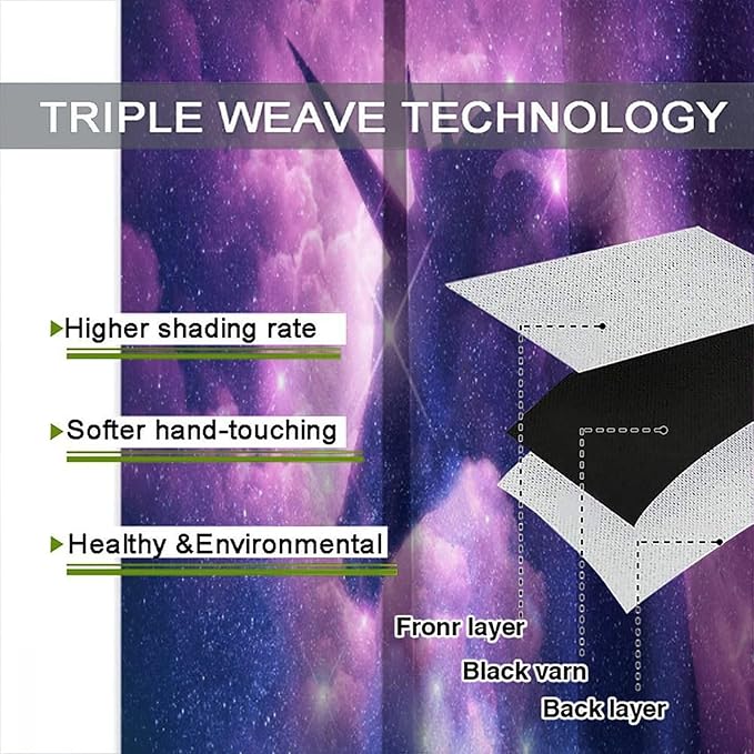 Unicorn Curtains Children's Cartoon Starry Sky Theme Unicorn Pattern Curtains Star Galaxy Boys Girls Room Blackout Curtains 63x72 Inch 2 Panels