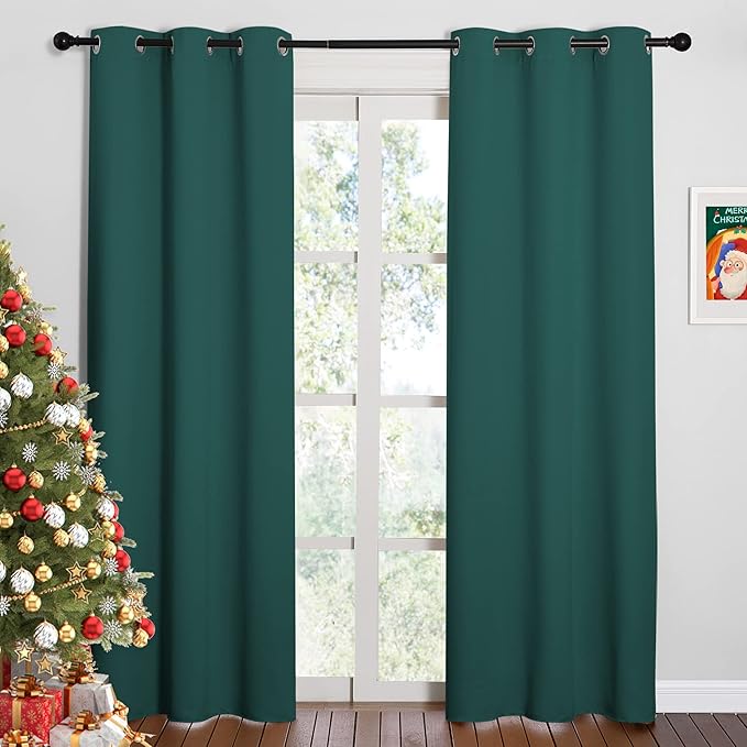 NICETOWN Christmas Thermal Insulated Solid Grommet Blackout Curtains/Drape for Living Room (Hunter Green, 1 Pair, 42 by 84-Inch)