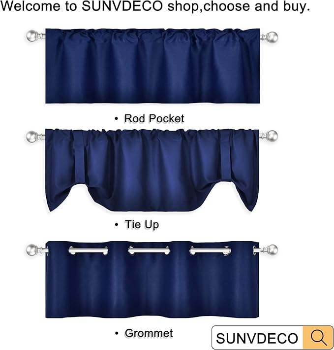 Navy Blue Valances for Bedroom Windows Blackout Thermal Insulated Valances for Living Room Short Straight Drape Valance for Loft Basement 52X18 1Panel
