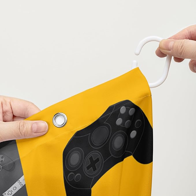 AILONEN Gaming Shower Curtain,Orangish Ball Sports Bathroom Shower Curtain for Boys Kids Teens, 48" W*72" H Gaming Gamer Theme Shower Curtain Sets for Bathroom