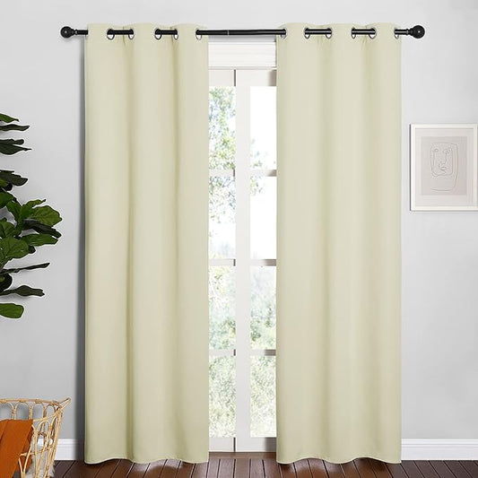 NICETOWN Blackout Curtains for Bedroom, Thermal Insulated Curtains & Drapes with Grommet Top for Living Room, Privacy Window Treatment Draperies (Beige, 34 W by 84 L, Set of 2)