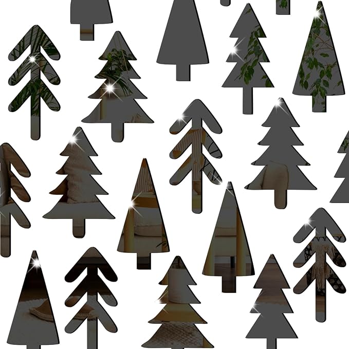 Pine Tree Wall Stickers 3D Acrylic Mirror Wall Stickers Decor Black Small Tree Wall Decals Peel and Stick Pine Tree Art Decals Acrylic Wall Stickers for Nursery Kids Bedroom Decor