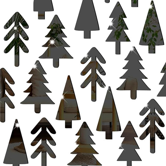 Pine Tree Wall Stickers 3D Acrylic Mirror Wall Stickers Decor Black Small Tree Wall Decals Peel and Stick Pine Tree Art Decals Acrylic Wall Stickers for Nursery Kids Bedroom Decor