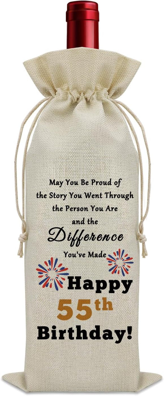 Sazuwu Happy 55th Birthday Gifts Wine Bag Inspirational Birthday Quotes Wine Accessories Gifts for Wine Lovers Born in 1969 Gifts for Mom Dad Funny Gifts for Turning 55 Wine Bottle Decoration Bag