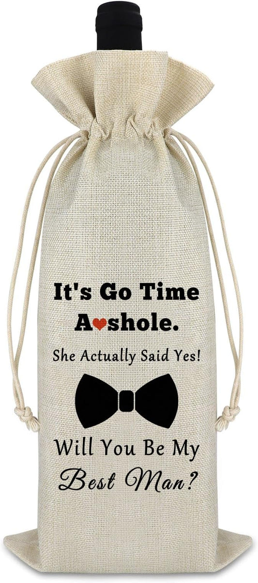 Gfhzdmf Best Man Gift Appreciation Gift for Groomsman from Groom Proposal Wine Bag Wedding Engagement Gift Groomsman Gift Wedding Day Gift for Best Man Brother Boys Reusable Wine Burlap Bag